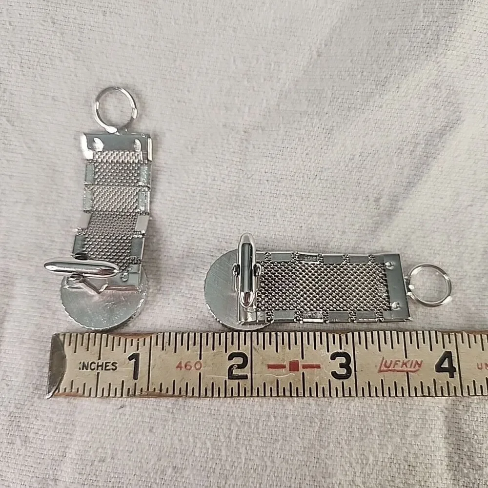 Cufflinks Silver Tone with Black Stone and Wrap Unknown Brand Thick Vintage